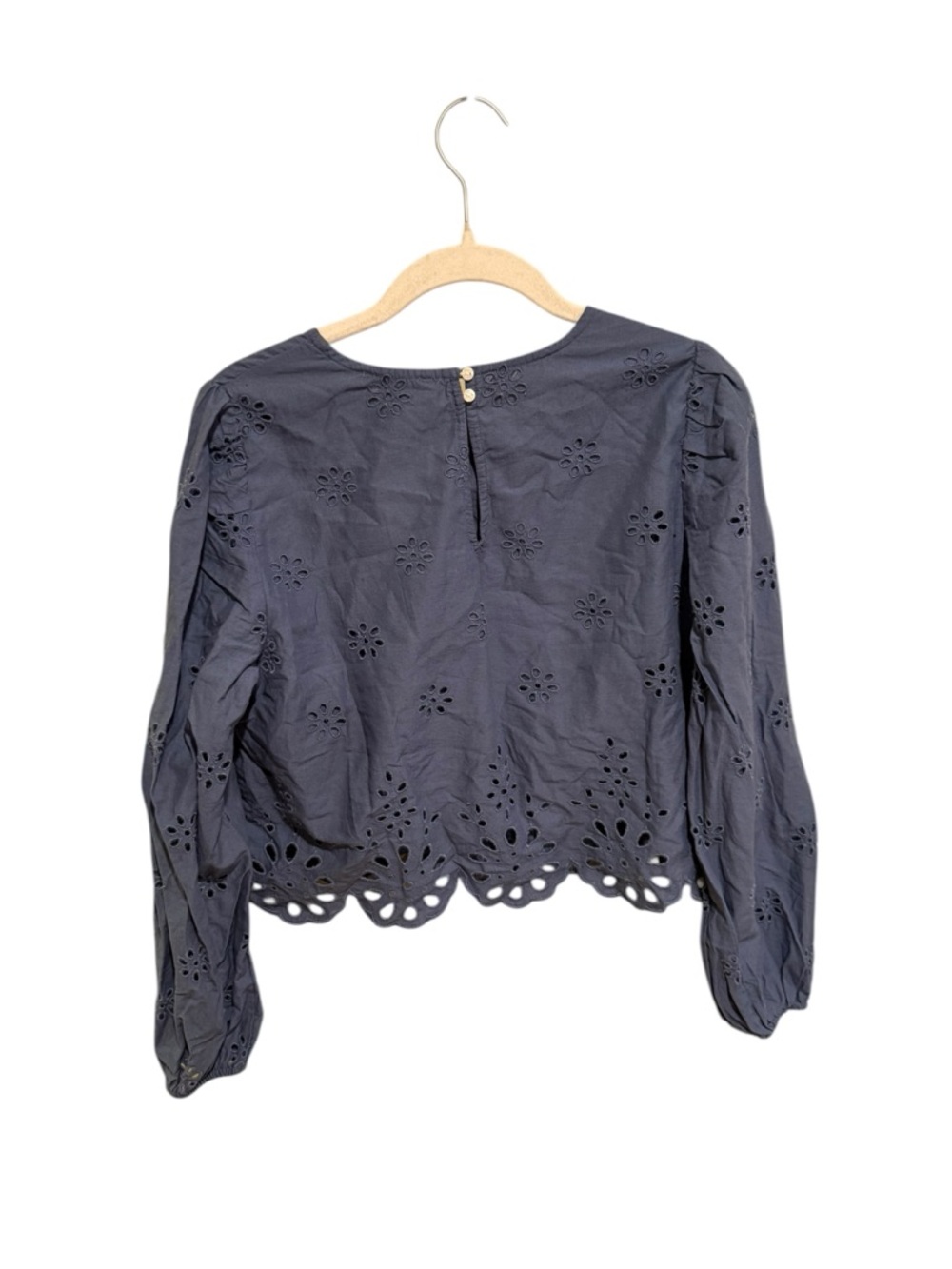 NWT American Eagle Outfitters Slate Blue Eyelet Long Sleeve Crop Blouse (slip) - Picture 3 of 4